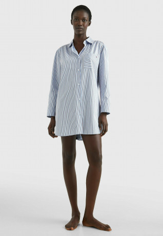 Tommy Hilfiger TAPE SLIM SHIRT NIGHTDRESS Nightie wlw nola stripe vessel blue ОБЛЕГАЮЩАЯ НОЧНАЯ РУБАШКА С ЛЕНТОЙ Nightie wlw nola полосатый сосуд синий