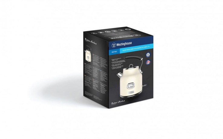 Westinghouse Westinghouse Wasserkocher WKWK148 Retro, Wasserstandsanzeige, 1,7 l, 2200 W, 360° Basis, Kalkfilter, auto. Stopp-Funktion cremeweiss Чайник Westinghouse WKWK148 Retro, индикатор уровня воды, 1,7 л, 2200 Вт, основание 360°, фильтр от накипи, а