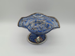 Фруктовница винтажная Joska / Studio Design среднего размера, синий декор с позолотой, стекло, 15 х 7.5 см, Германия, 1970-80гг.