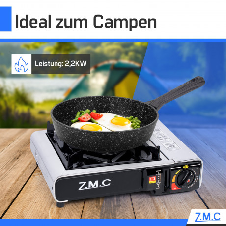 ZMC ZMC Gaskocher Edelstahl Campingkocher Gaskocher 1 Flammig, (Warmeleistung: 2,2KW Tragbarer Kochfeld), Outdoor Camping Gas Kocher Herd Kartuschenkocher + Transportkoffer Газовая плита ZMC Кемпинговая плита из нержавеющей стали Газовая плита с 1 пламен