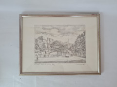 Картина в раме винтажная в черно-белых тонах &quot;Бопсер&quot; Brukner Stuttgart, 31,5 x 42 см, Германия, 1960-70гг.