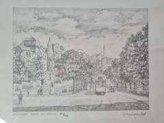 Картина в раме винтажная в черно-белых тонах &quot;Бопсер&quot; Brukner Stuttgart, 31,5 x 42 см, Германия, 1960-70гг.