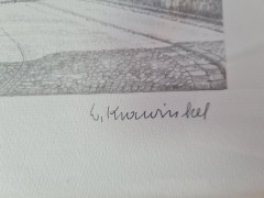 Картина в раме винтажная в черно-белых тонах &quot;Бопсер&quot; Brukner Stuttgart, 31,5 x 42 см, Германия, 1960-70гг.