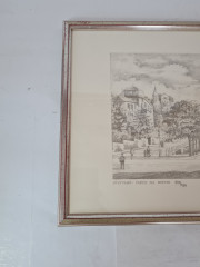 Картина в раме винтажная в черно-белых тонах &quot;Бопсер&quot; Brukner Stuttgart, 31,5 x 42 см, Германия, 1960-70гг.