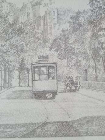 Картина в раме винтажная в черно-белых тонах "Бопсер" Brukner Stuttgart, 31,5 x 42 см, Германия, 1960-70гг.