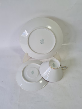 Чайное трио винтажное Kongl.prv. Tettau с розовым декором и золотой окантовкой, фарфор, Германия, 1960-70гг.