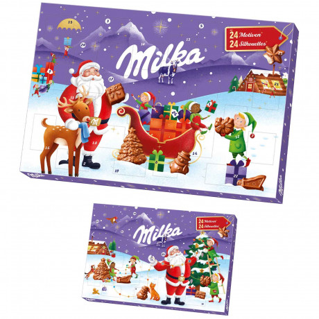 Milka Adventskalender gross, Milka большой адвент-календарь 2026 с шоколадными фигурками и молочной начинкой, 24 окошка, 200 г