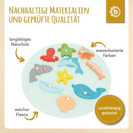 bieco Holz Fische Angeln Spiel 13 tlg. Angelspeil Magnet Angel Holzspielzeug O 24 cm Aktionsspiele Деревянная рыбная ловля