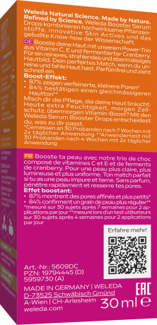 WELEDA Pore Refining Serum Drops, 30 ml, Капли-сыворотка Pore Refining с витаминами C и E и ферментированной клюквой для кожи с несовершенствами, 30 мл