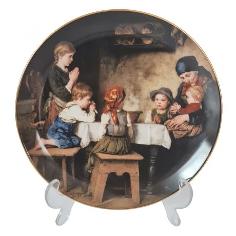 Lilien Porzellan Декоративная фарфоровая тарелка "Молитва перед ужином", коллекционная номерная 5849, художник Ф. Дефреггер, 20 см, Германия, 1988г.