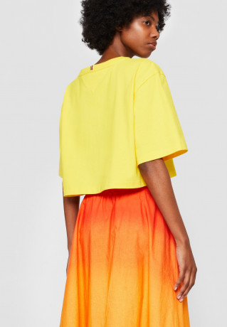 Tommy Hilfiger TOMMY HILFIGER X ANDY WARHOL FLAG CROPPED TEE Print T-shirt vivid yellow УКОРОЧЕННАЯ ФУТБОЛКА TOMMY HILFIGER X ANDY WARHOL FLAG Футболка с принтом ярко-желтый