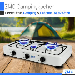 ZMC ZMC Gaskocher Tragbarer Gaskocher Campingkocher 3-flammig inkl. Schlauch und Regler, 5,4 kW 50 mBar Outdoor Gasherd Kochfeld Herd Propangas Tischkocher  Газовая плита ZMC, переносная газовая плита, походная плита, 3 пламени, включая шланг и регулятор,