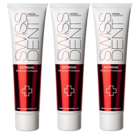 SWISSDENT Extreme 100ml x 3stk, Зубная паста для взрослых (Швейцария), отбеливание зубов и удаление налета, RDA 40, с коэнзимом Q10 и витамином E, Набор 3 шт х 100 мл