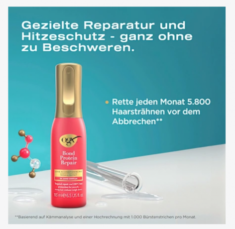 OGX Hitzeschutzspray Bond Protein Repair, 193 ml, Термозащитный спрей для волос (США) Bond Protein Repair, защита от температуры до 230 C, восстановление и защита от ломкости, протеиновый комплекс, 193 мл
