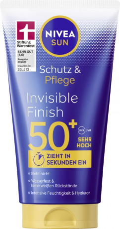 NIVEA SUN Schutz & Pflege Invisible Finish Sonnencreme LSF 50, 150 ml, Нивеа Солнцезащитный крем, SPF 50, невидимое покрытие, без белых следов, 150 мл