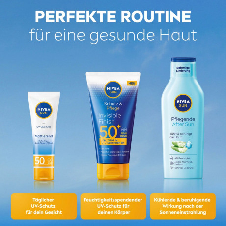 NIVEA SUN Schutz & Pflege Invisible Finish Sonnencreme LSF 50, 150 ml, Нивеа Солнцезащитный крем, SPF 50, невидимое покрытие, без белых следов, 150 мл