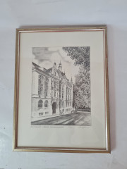 Картина в раме винтажная в черно-белых тонах &quot;Королевский дворец&quot; Brukner Stuttgart, 31,5 x 42 см, Германия, 1960-70гг.