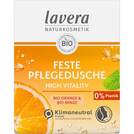 LAVERA Feste Pflegedusche High Vitality, 50 g, Лавера Твёрдый гель для душа бодрящий, био-апельсин и био-мята, 50 г