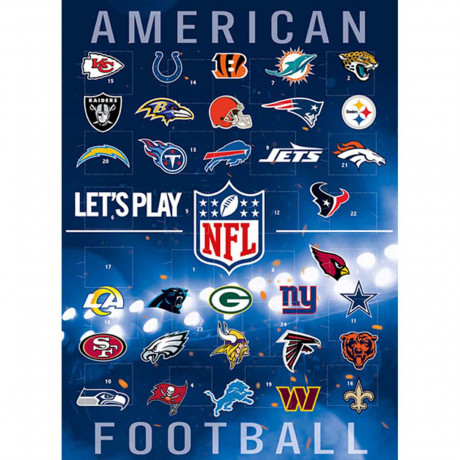 NFL Adventskalender, NFL шоколадный адвент-календарь 2026 с эмблемами команд и 24 фигурками, 75 г