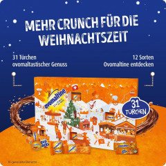 Ovomaltine Crunchy Minis Adventskalender 2026, Адвент-календарь 2026 Ovomaltine с 31 сладким сюрпризом 12 видов, шоколадом, печеньем и пастой, 297,5 г