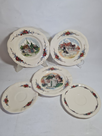 Тарелки декоративные винтажные Sarreguemines France / Obernai, H.Loux с изображениями сельской жизни, керамика, 5 шт., Франция, 1960-70гг.