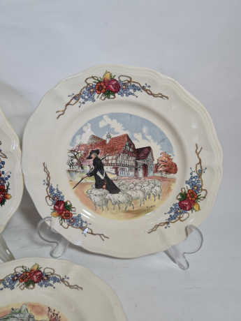 Тарелки декоративные винтажные Sarreguemines France / Obernai, H.Loux с изображениями сельской жизни, керамика, 5 шт., Франция, 1960-70гг.