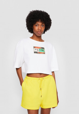 Tommy Hilfiger TOMMY HILFIGER X ANDY WARHOL FLAG CROPPED TEE Print T-shirt optic white УКОРОЧЕННАЯ ФУТБОЛКА TOMMY HILFIGER X ANDY WARHOL FLAG Футболка с принтом оптический белый