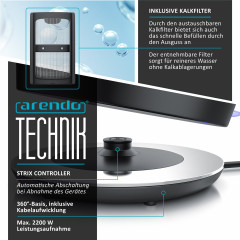 Arendo Arendo Wasserkocher, 1,7 l, 2200 W, Edelstahl, Retro Style Vintage, Uberhitzungs  Trockenkochschutz, grau  Чайник Arendo, 1,7 л, 2200 Вт, нержавеющая сталь, винтажный ретро-стиль, защита от перегрева при сухом кипячении, серый