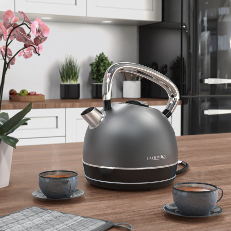 Arendo Arendo Wasserkocher, 1,7 l, 2200 W, Edelstahl, Retro Style Vintage, Uberhitzungs Trockenkochschutz, grau Чайник Arendo, 1,7 л, 2200 Вт, нержавеющая сталь, винтажный ретро-стиль, защита от перегрева при сухом кипячении, серый