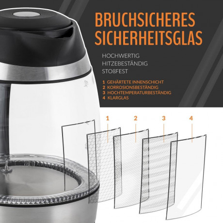 TRESKO TRESKO Wasserkocher 1,8 l 2200 W Edelstahl aus Glas mit Teesieb und Kalkfilter, 1,8 l, 2200 W, Teekocher  Чайник TRESKO 1,8 л, 2200 Вт, стекло нержавеющая сталь, с ситечком для чая и фильтром от накипи, 1,8 л, 2200 Вт, чайник