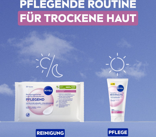 NIVEA Reinigungstucher Pflegend, 25 Stuck, Нивеа Очищающие салфетки ухаживающие, аргановое масло и гиалурон, для сухой кожи, 25 шт