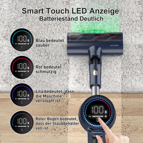 LBF LBF Akku-Stielstaubsauger VICSONIC S7, 480,00 W, 7-in-1 Staubsauger,Touchscreen,180° Faltbar,4 Leistungsstufe,bis 65Min Беспроводной пылесос LBF VICSONIC S7, 480,00 Вт, пылесос 7-в-1, сенсорный экран, складной на 180°, 4 уровня мощности, до 65 минут