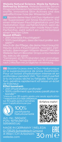 WELEDA Hyaluronic Moisture Serum Drops, 30 ml, Увлажняющие капли-сыворотка с гиалуронатом и снежным грибом, без отдушки, 30 мл