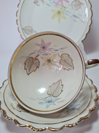 Winterling Marktleuthen Bavaria Чайное трио с рельефным позолоченным краем и цветочным рисунком, Германия, 1960-70гг.