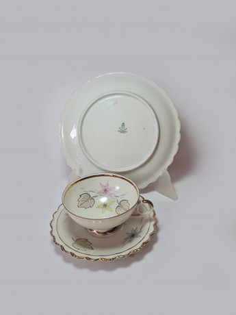 Winterling Marktleuthen Bavaria Чайное трио с рельефным позолоченным краем и цветочным рисунком, Германия, 1960-70гг.