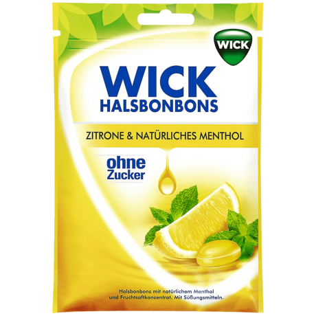 Wick Hustenbonbons Zitrone & Menthol Освежающие драже со вкусом цитрусовых фруктов и мятой 72г