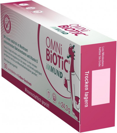OMNI BIOTIC iMMUND 30stk, Бактерии + витамин D для укрепления иммунитета для детей и взрослых, леденцы с клубничным вкусом, без сахара, 30 шт