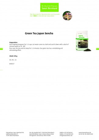 Krauterhaus Sanct Bernhardt Green Tea "Japan Sencha", 150 г