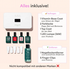 Manucurist Green Flash Slim, Набор для маникюра с лампой: гель-лак система: LED лампа 36W, база, топ, 2 цвета, ремувер и клипсы, стойкость до 12 дней