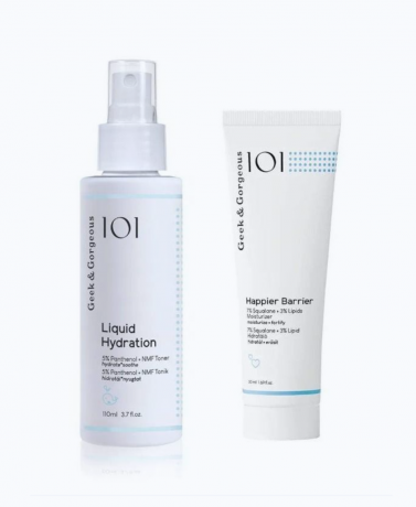 Geek & Gorgeous SET: 101 Liquid Hydration + Gesichtscreme Happier Barrier, Набор для ухода за лицом для женщин (Венгрия), тоник Liquid Hydration 110 мл + крем Happier Barrier 50 мл, увлажнение и восстановление кожного барьера, пантенол 5%, сквалан, керами