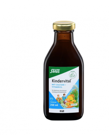Salus Kindervital mit Calcium + Vitamin D3, 250 ml, Тоник для роста и иммунитета для детей с 3 лет, с кальцием, 9 витаминами, ацеролой, веган , 250 мл