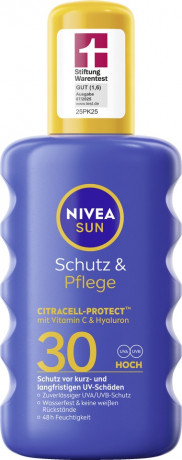 NIVEA SUN Schutz & Pflege Sonnenspray LSF 30, 200 ml, Нивеа Солнцезащитный спрей, SPF 30, водостойкий, увлажнение, 200 мл