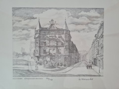 Картина в раме винтажная в черно-белых тонах &quot;Фонтан&quot; Brukner Stuttgart, 31,5 x 42 см, Германия, 1960-70гг.