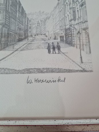 Картина в раме винтажная в черно-белых тонах "Фонтан" Brukner Stuttgart, 31,5 x 42 см, Германия, 1960-70гг.