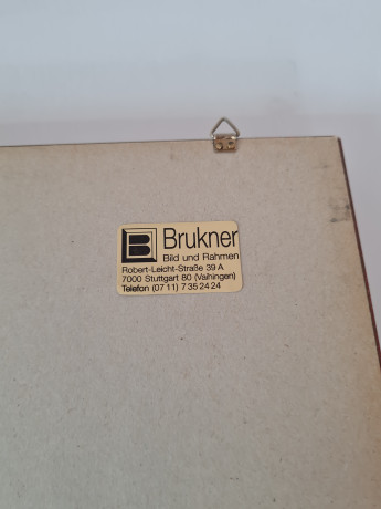 Картина в раме винтажная в черно-белых тонах "Фонтан" Brukner Stuttgart, 31,5 x 42 см, Германия, 1960-70гг.