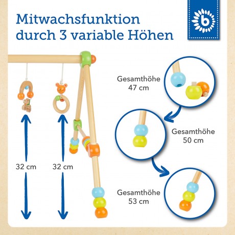 bieco Spieltrapez  Spielbogen fur Babys -Figuren Rasseln Kugeln- Hohenverstellbar Holz Spielbogen Игровая арка-трапеция для малышей