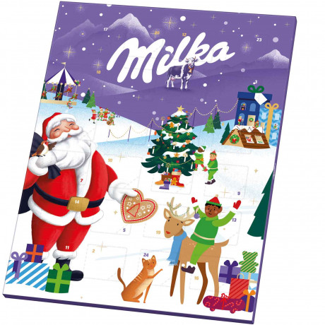 Milka Adventskalender klein, Milka компактный шоколадный адвент-календарь 2026 с 24 фигурками, 90 г