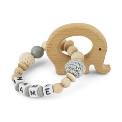 kleinerStorch Greifling mit Name – Madchen  Jungen Beissring personalisiert – Holz Rassel Elefant Персонализированное кольцо для прорезывания зубов с именем