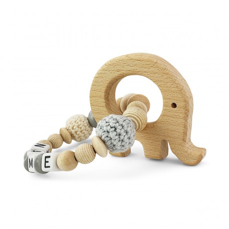 kleinerStorch Greifling mit Name – Madchen Jungen Beissring personalisiert – Holz Rassel Elefant Персонализированное кольцо для прорезывания зубов с именем