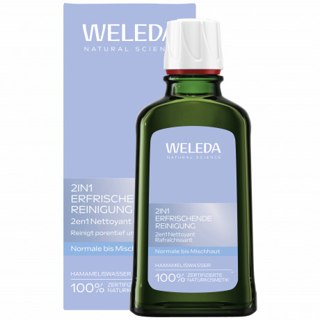 WELEDA HAMAMELISWASSER 2in1 Erfrischende Reinigung, 100 ml, Очищающий лосьон 2 в 1 с гамамелисом для нормальной и комбинированной кожи, 100 мл